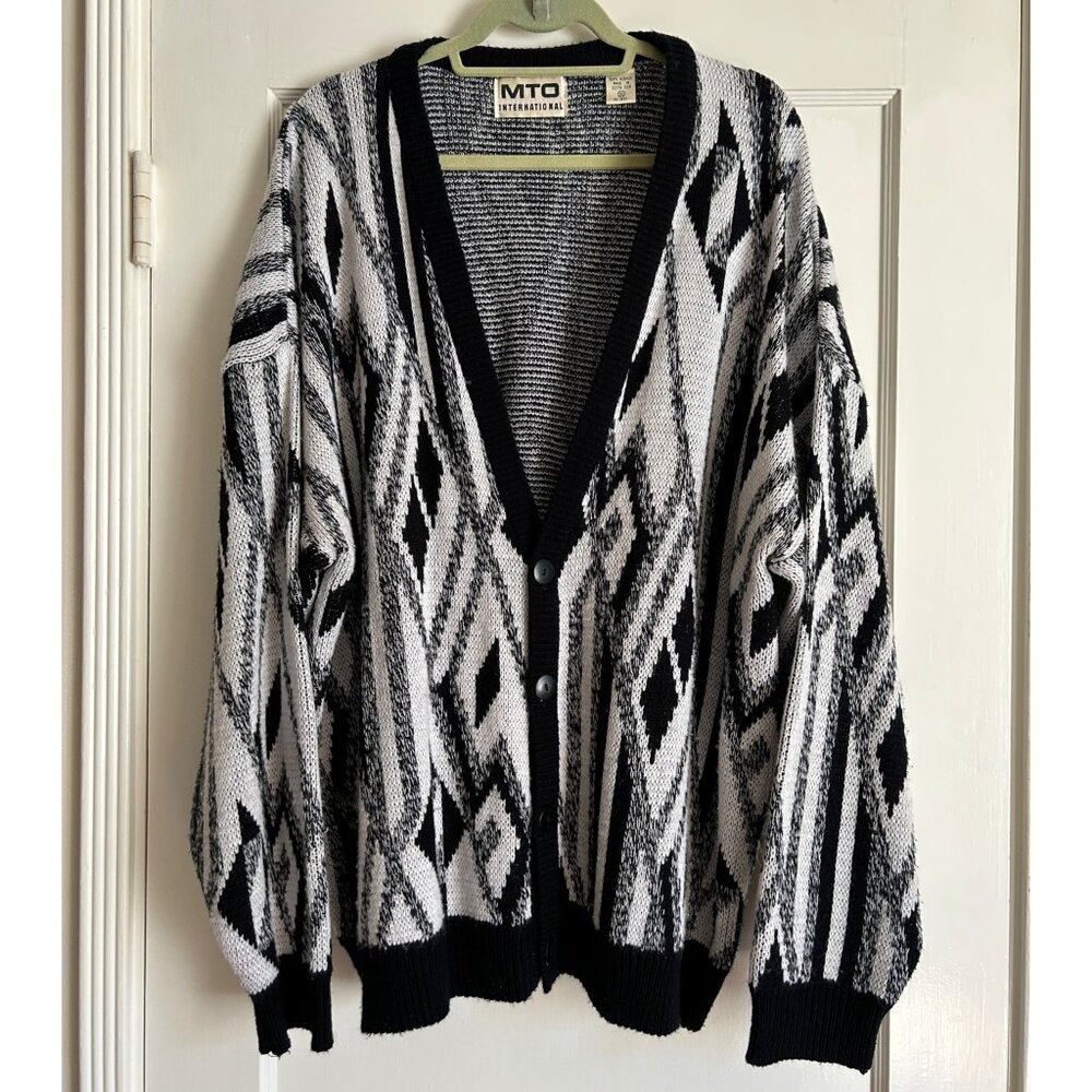Vintage 90's Black & White Patterned Cardigan